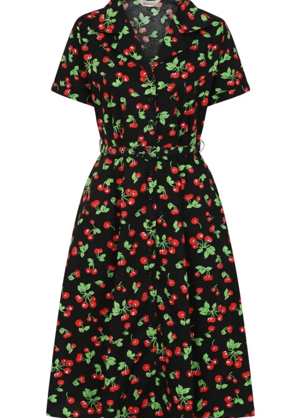Banned Darla Cherries 50's Swing Dress Black