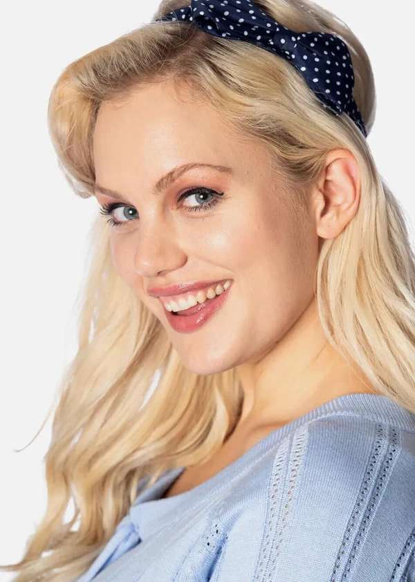 Banned Dionne Polkadot Bow 50's Headband Navy White