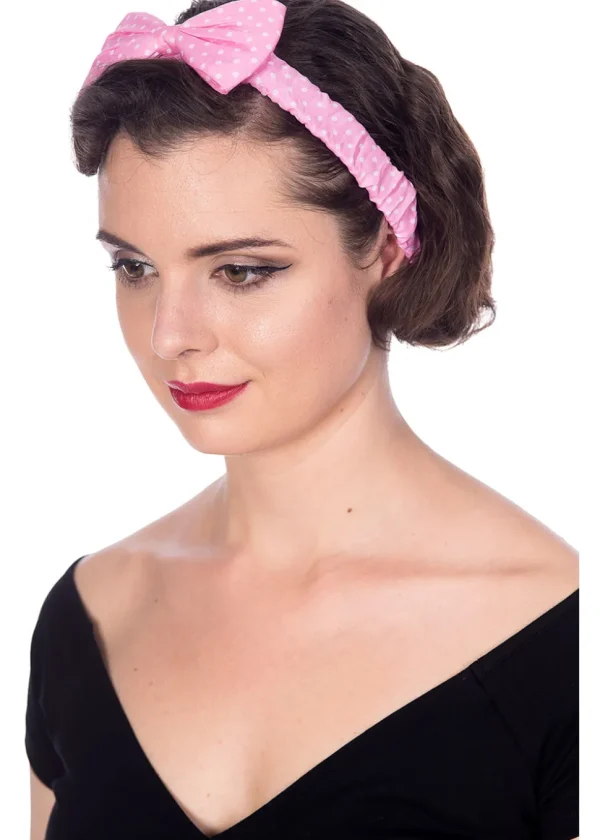 Banned Dionne Polkadot Bow 50's Headband Pink White