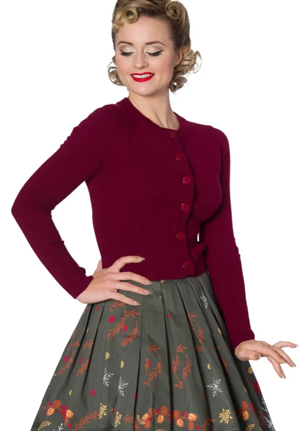 Banned Dolly 50's Cardigan in Burgundy