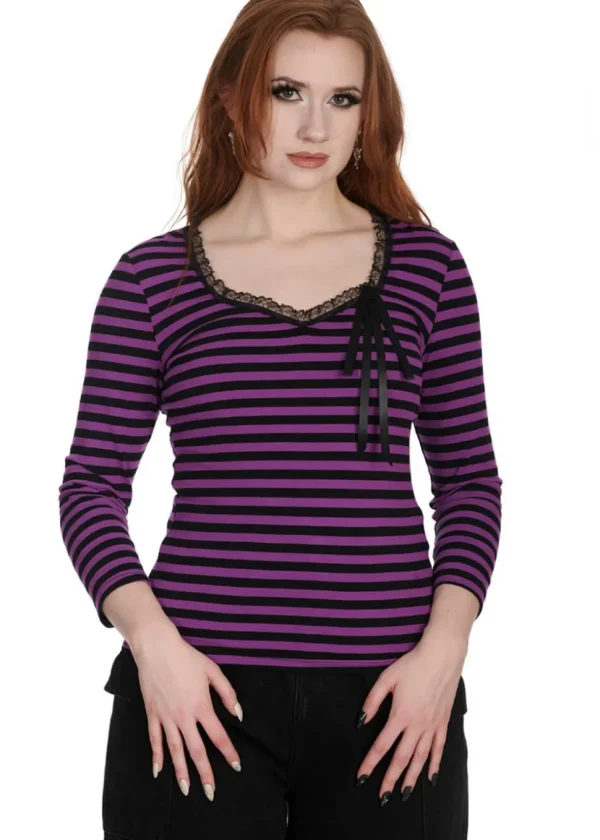 Banned Fade Into You Striped Top Black Violet