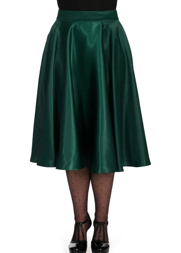 Banned Hazel Satin Sparkle 50's Swing Skirt Green