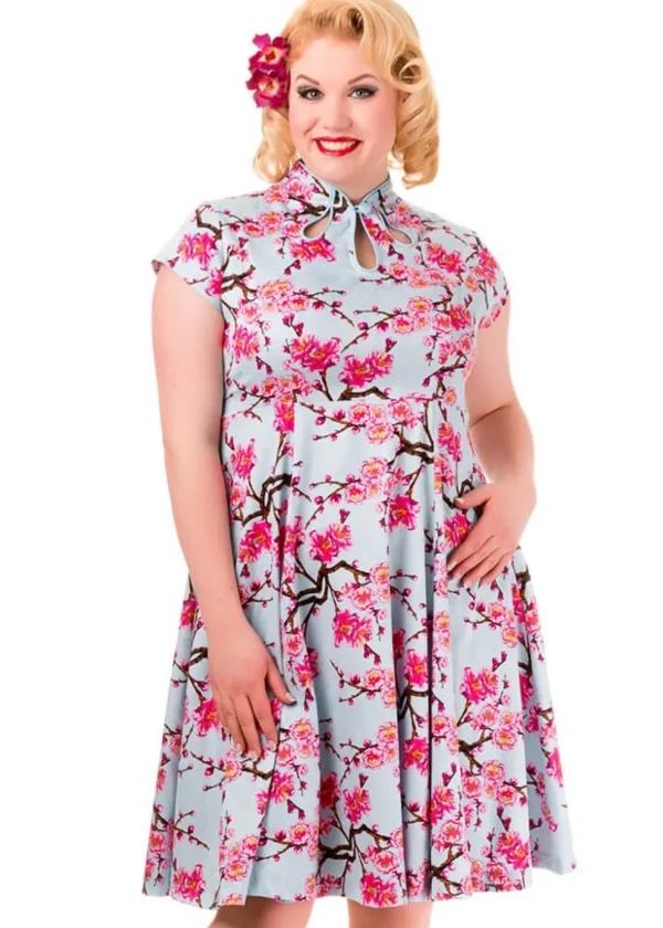 Banned Last Dance Cherry Blossom 50's Swing Dress Blue