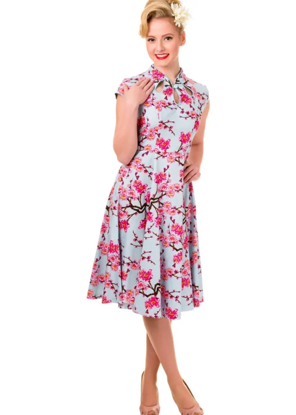 Banned Last Dance Cherry Blossom 50's Swing Dress Blue