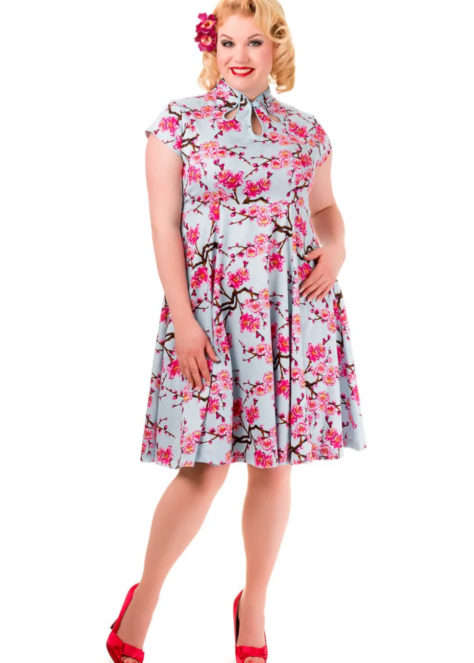 banned_last_dance_cherry__5.webp Banned Last Dance Cherry Blossom 50's Swing Dress Blue