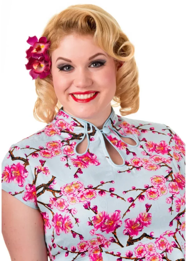 Banned Last Dance Cherry Blossom 50's Swing Dress Blue