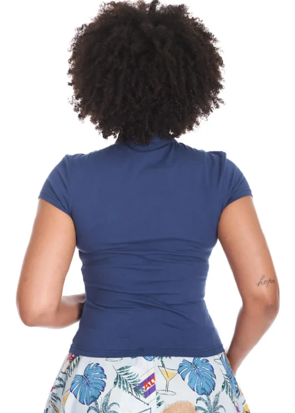 Banned Mandarin Collar 40's Top in Navy