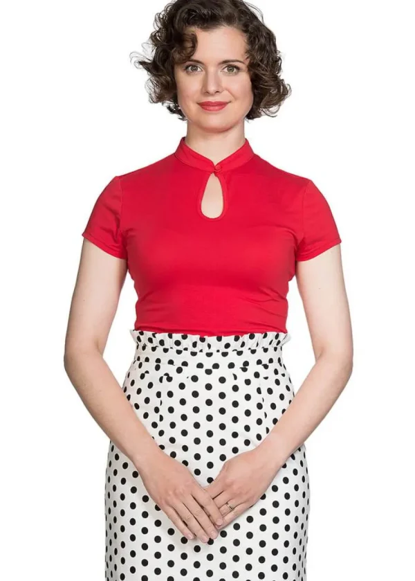 Banned Mandarin Collar 40's Top Red