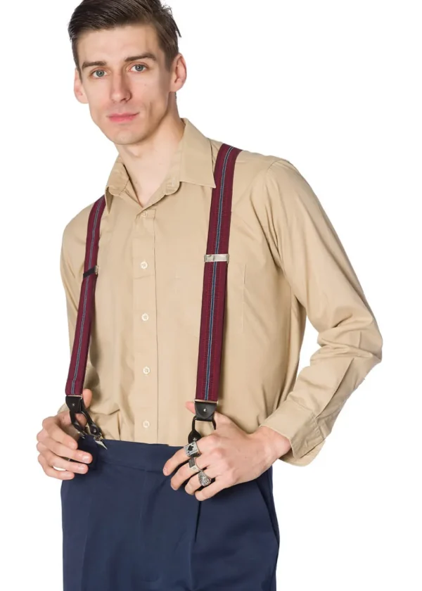Banned Mens Nicholas Stripe Braces Burgundy