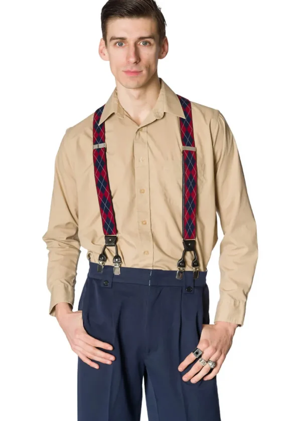 Banned Mens Timothy Rockabilly Braces 2 Closure Burgundy