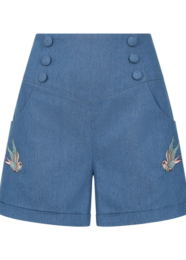 Banned Millie Swallows Shorts Denim Blue