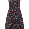 Banned Nora Heart Cherry 50's Swing Dress Navy