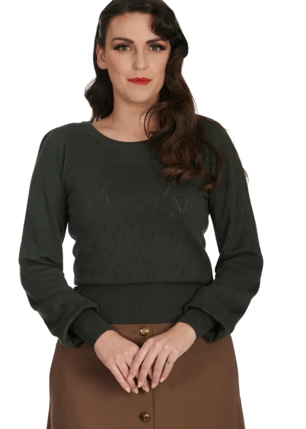 Banned Ruth Pointelle 40's Jumper Olive Green