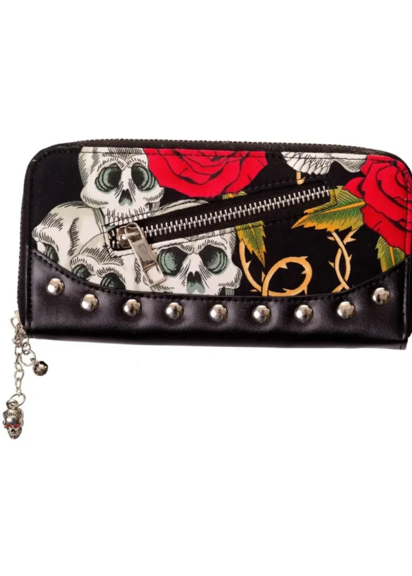 Banned Skull & Roses Rockabilly Wallet Black