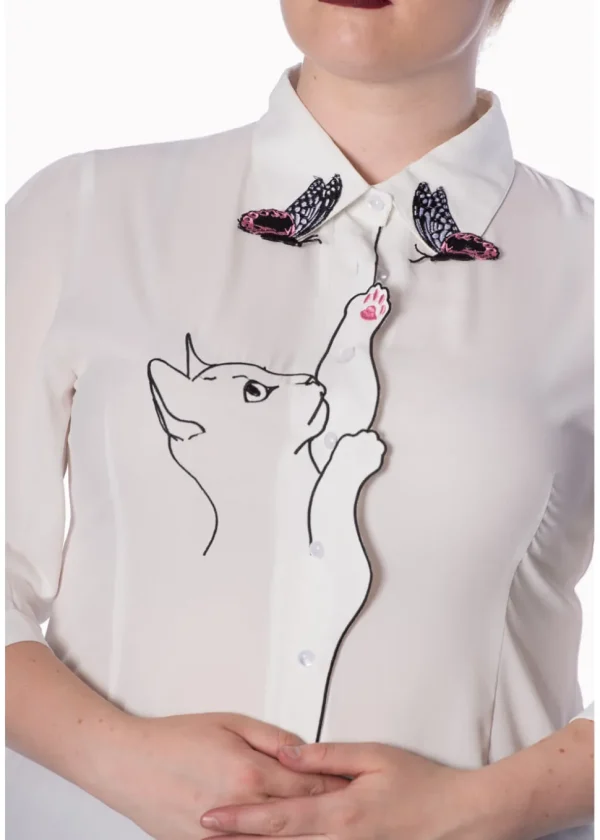 Banned Snow Bird Cat Blouse White