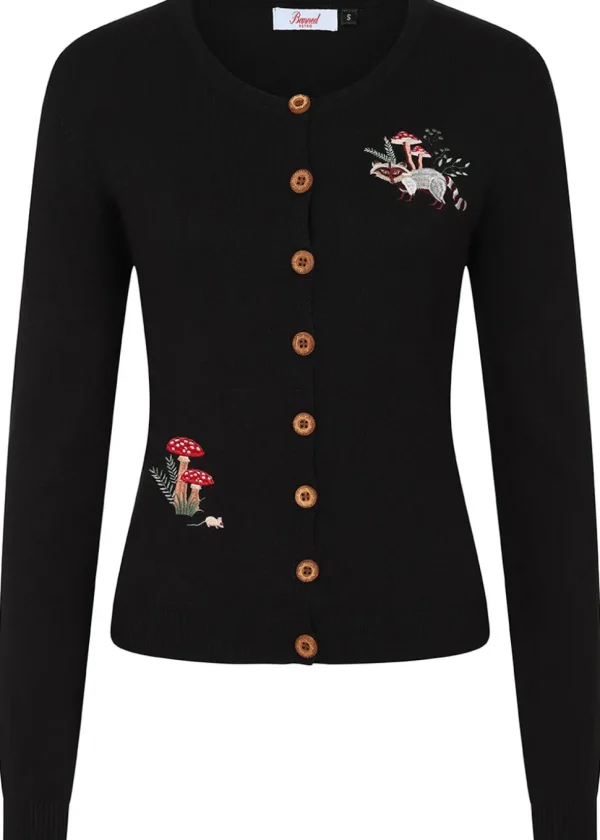 Banned Woodland Mushroom 40's Cardigan Black