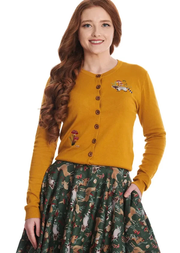 Banned Woodland Mushroom 40's Cardigan Mustard