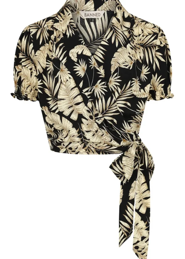 Banned Yvette Tiki Wrap 40's Blouse Black