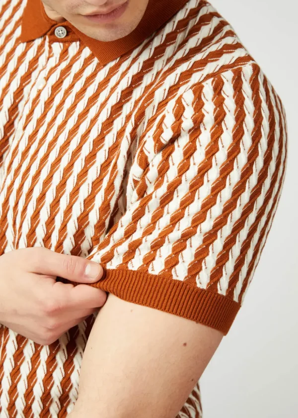 Ben Sherman Argyle Cable Polo Orange White
