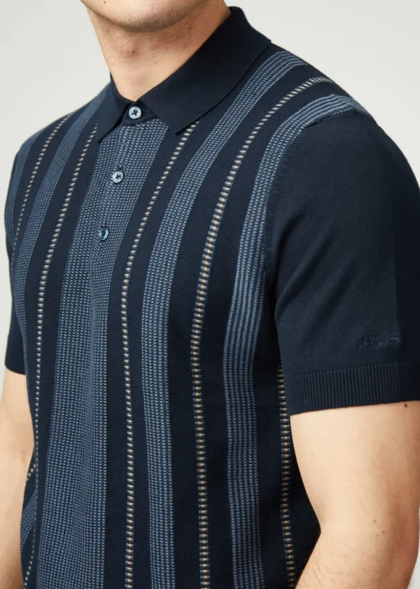Ben Sherman Birdseye Stripe Polo Navy Blue