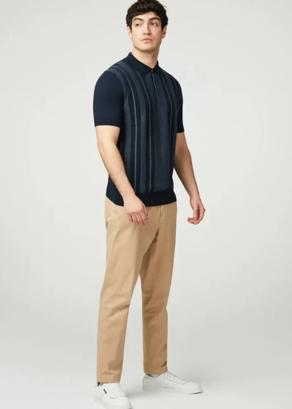 Ben Sherman Birdseye Stripe Polo Navy Blue