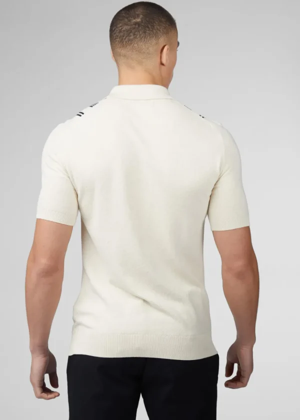 Ben Sherman Crinkle Cotton Stripe Polo Ivory