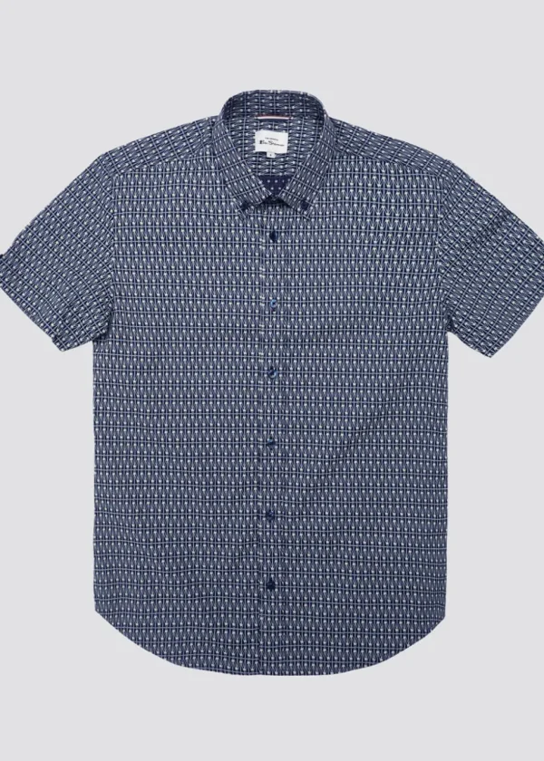 Ben Sherman Geo Spot Shirt Petrol Blue