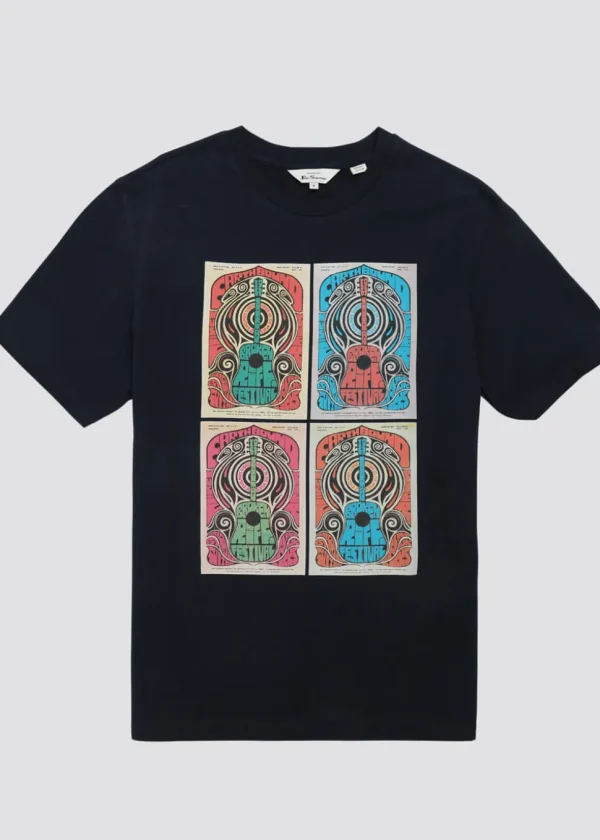 Ben Sherman Guitar Festival Poster T-Shirt Dark Navy
