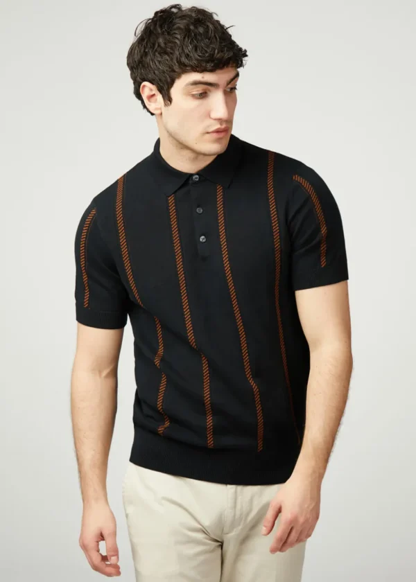 Ben Sherman Jaquard Stripe Polo Black