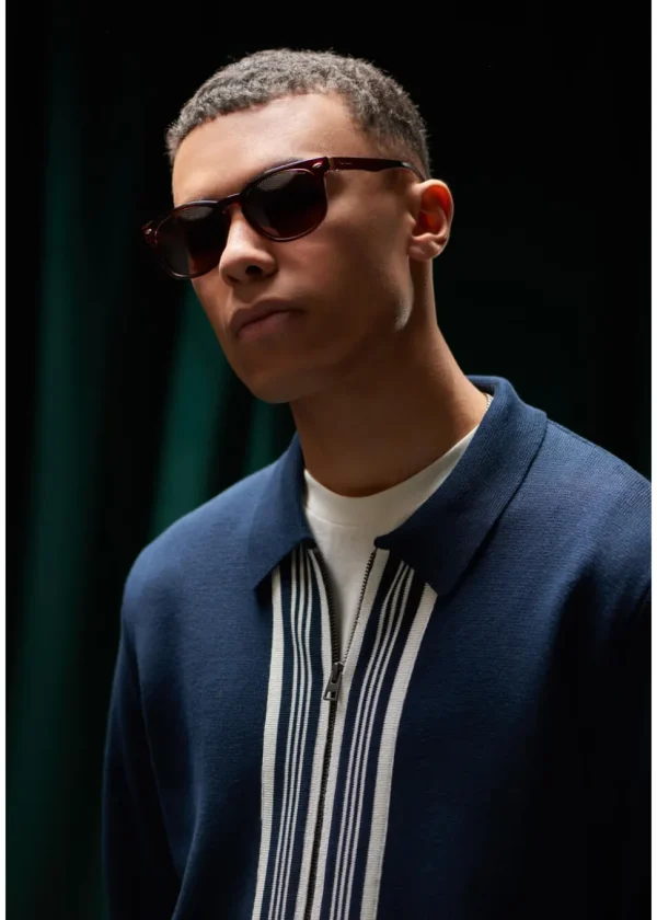 Ben Sherman Textured Zip Through Cardigan in Navy