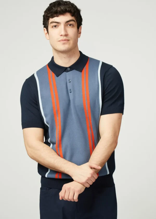 Ben Sherman Vertical Stripe Polo Navy Blue