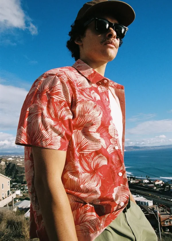 Brixton Men Charter Floral Print Shirt Red