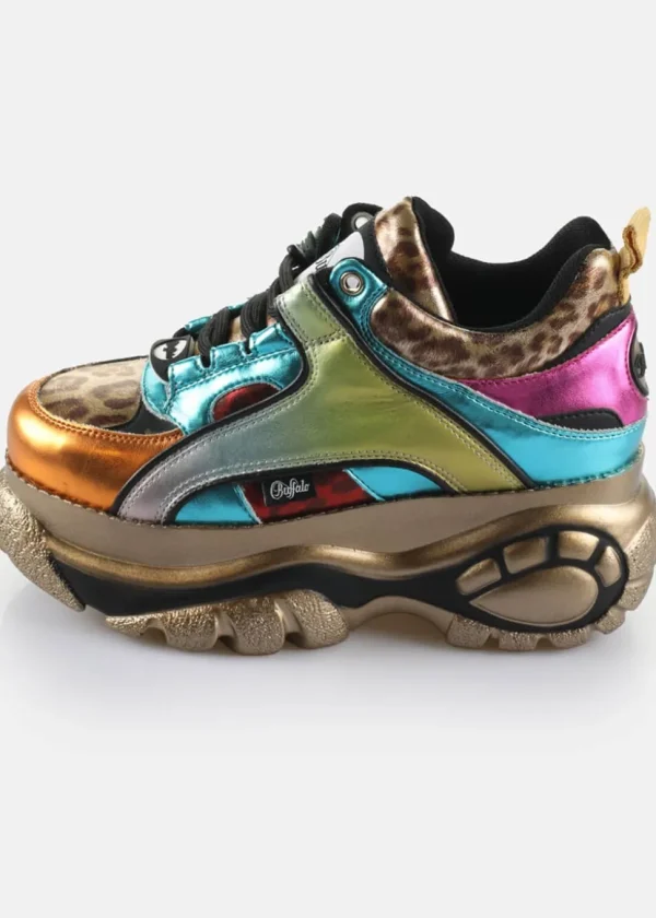 Buffalo London 1339-14 Rev Vegan Platform Sneakers in Pink Aqua Orange Leo
