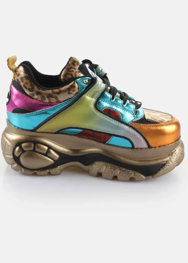 Buffalo London 1339-14 Rev Vegan Platform Sneakers in Pink Aqua Orange Leo