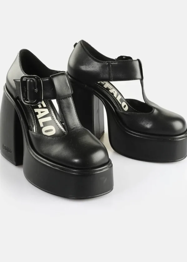 Buffalo London Heart Jane Platform Pumps Black