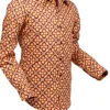 Chenaski Mens Dotsgrid 70’s Shirt Brown Orange