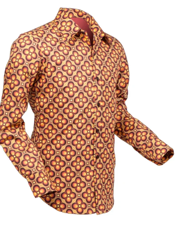 Chenaski Mens Dotsgrid 70’s Shirt Brown Orange