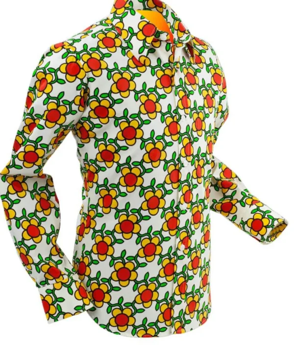 Chenaski Mens Shirt Flowergrid Cream