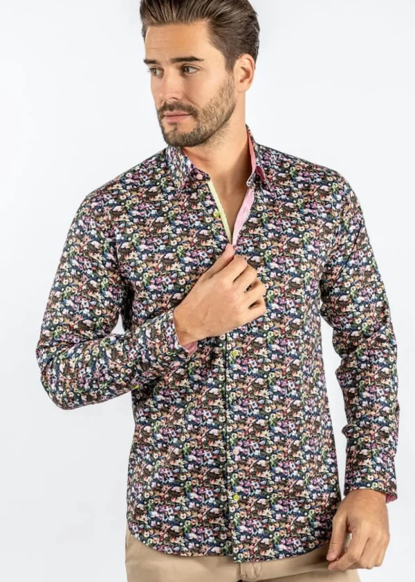 Claudio Lugli Heren Full On Floral Shirt Black
