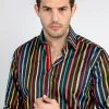 Claudio Lugli Heren Measure Tape Stripe Shirt Black