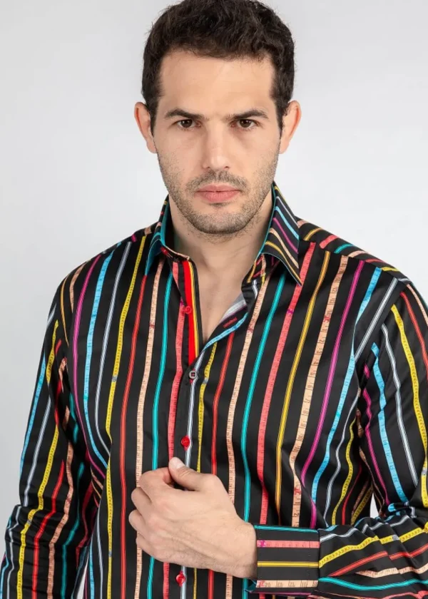 Claudio Lugli Heren Measure Tape Stripe Shirt Black
