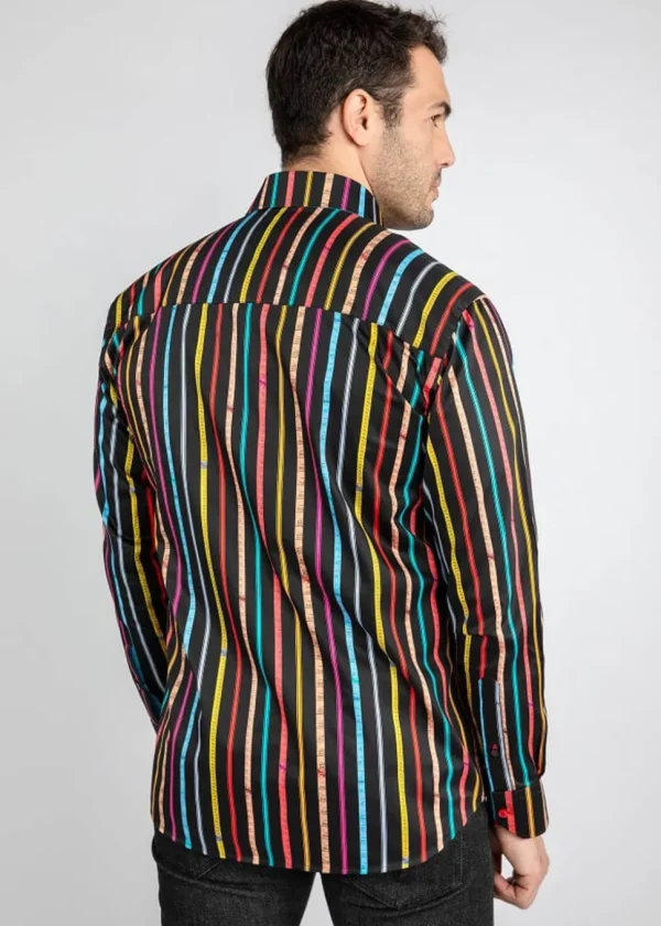 Claudio Lugli Heren Measure Tape Stripe Shirt Black