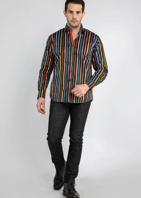 Claudio Lugli Heren Measure Tape Stripe Shirt Black