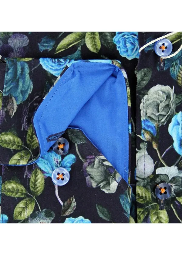 Claudio Lugli Mens Blue Florals Overhemd Blue