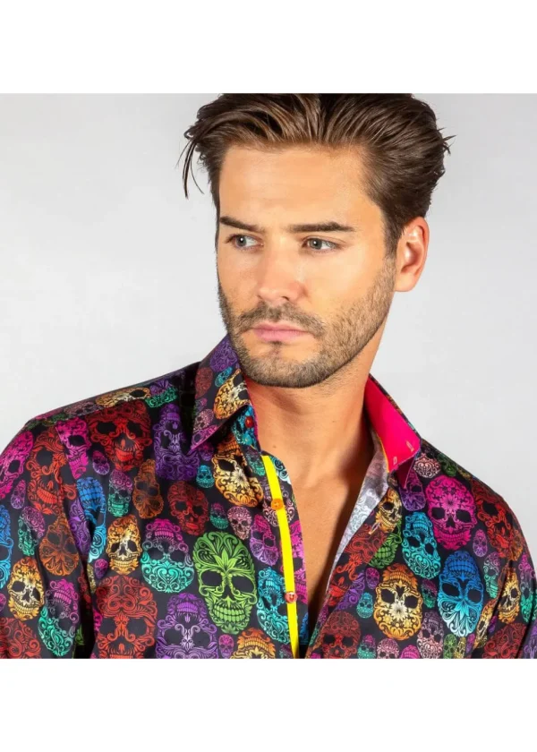 Claudio Lugli Mens Bright Skulls Shirt Black