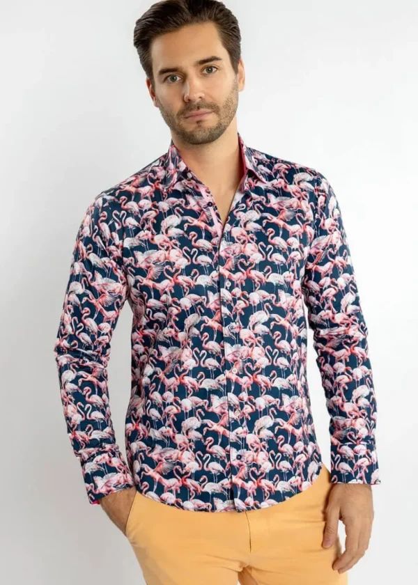 Claudio Lugli Mens Flamingo's Shirt Navy