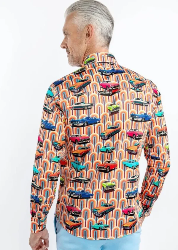 Claudio Lugli Mens Retro Cars Shirt Orange