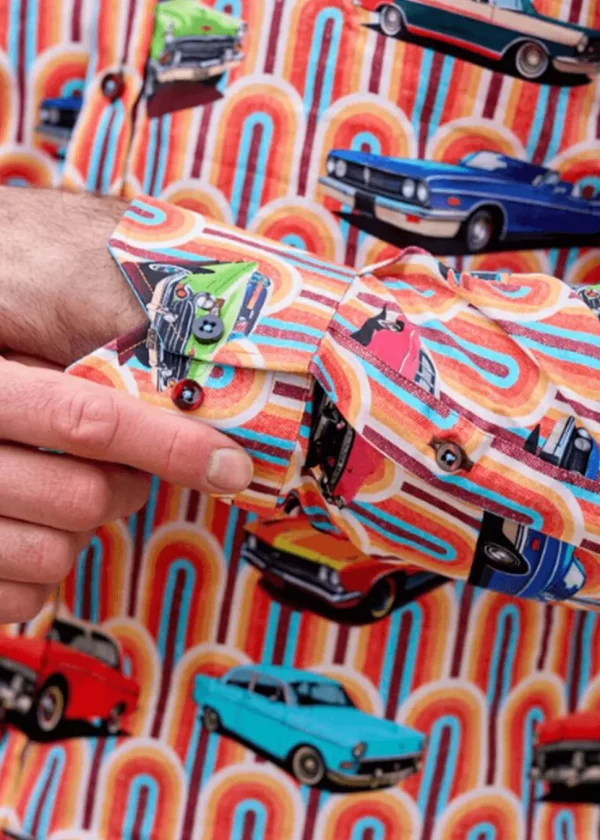 Claudio Lugli Mens Retro Cars Shirt Orange