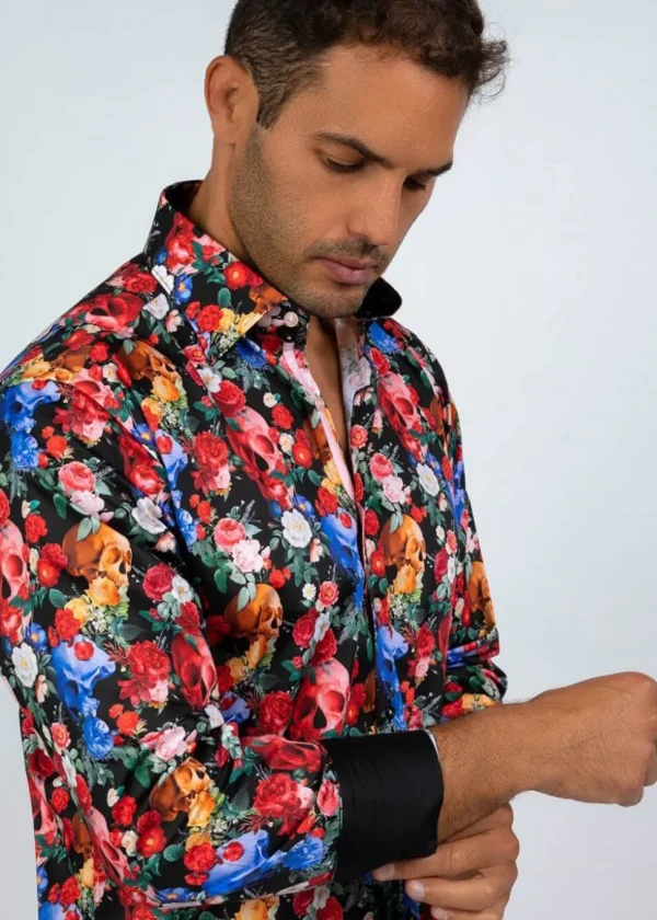 Claudio Lugli Mens Skulls & Roses Shirt Black