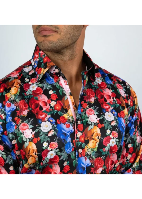 Claudio Lugli Mens Skulls & Roses Shirt Black